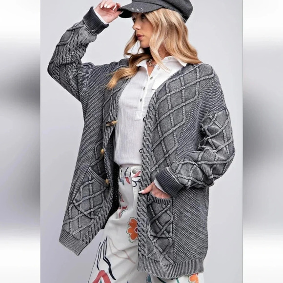 New! Easel Cable Knitted Sweater Cardigan Ash M - Picture 2 of 5